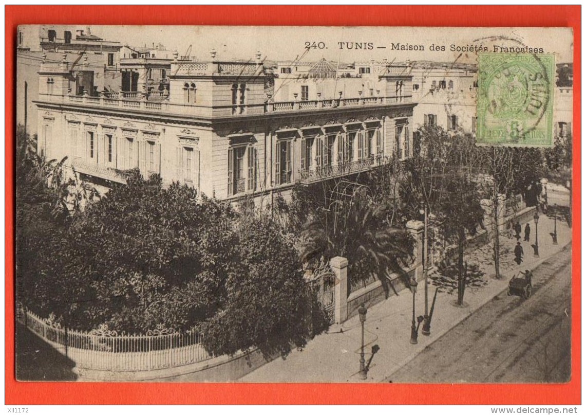 IAM-21  Tunis,  Maison Des Sociétés Françaises. Cachet Frontal 1905 Vers Lille FR - Tunisia