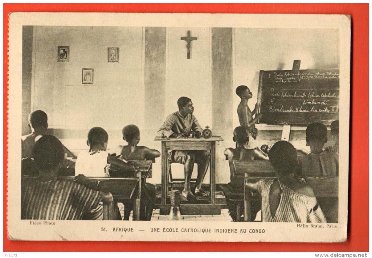 IAM-26  Afrique Ecole Catholique Indigène Au Congo. Cachet Paris 1937 Pour Roma. - Missions