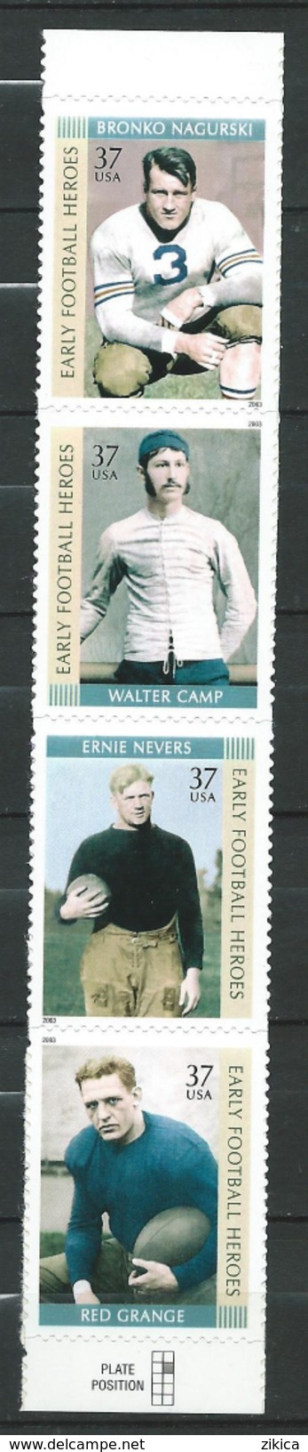 United States 2003 Early Football Heroes - Self-Adhesive.sport.Strip Of 5.MNH - Neufs