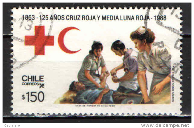 CILE - 1988 - CROCE ROSSA E MEZZALUNA ROSSA - 125° ANNIVERSARIO - USATO - Chile