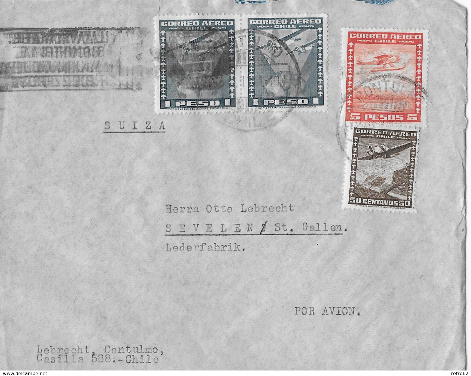 CHILE &rarr; Business Letter Lebrecht  Otto, Casilla Chile To Switzerland   &#x25BA;Airmail Stamps 1940&#x25C4; - Chili