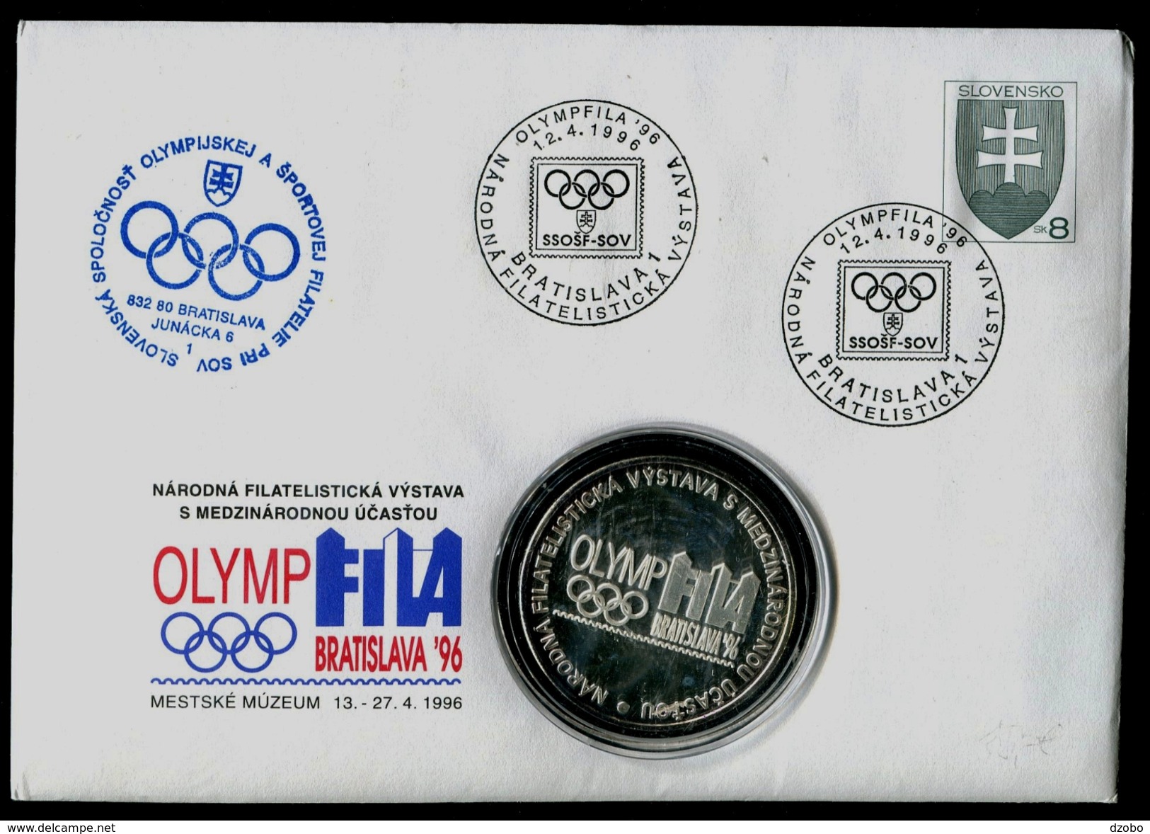 590-SLOVAKIA Prepaid Envelope Philatelic Exhibit.-Olymphilex Qualification For Atlanta 1996 Medal For Exhibit In Bubble - Summer 1996: Atlanta