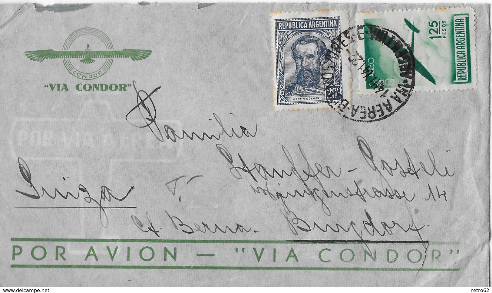 ARGENTINA &rarr; Par Avion - Via Condor, Letter Buenos Aires To Switzerland &#x25BA;Air Mail Stamp 1922&#x25C4; - Poste Aérienne