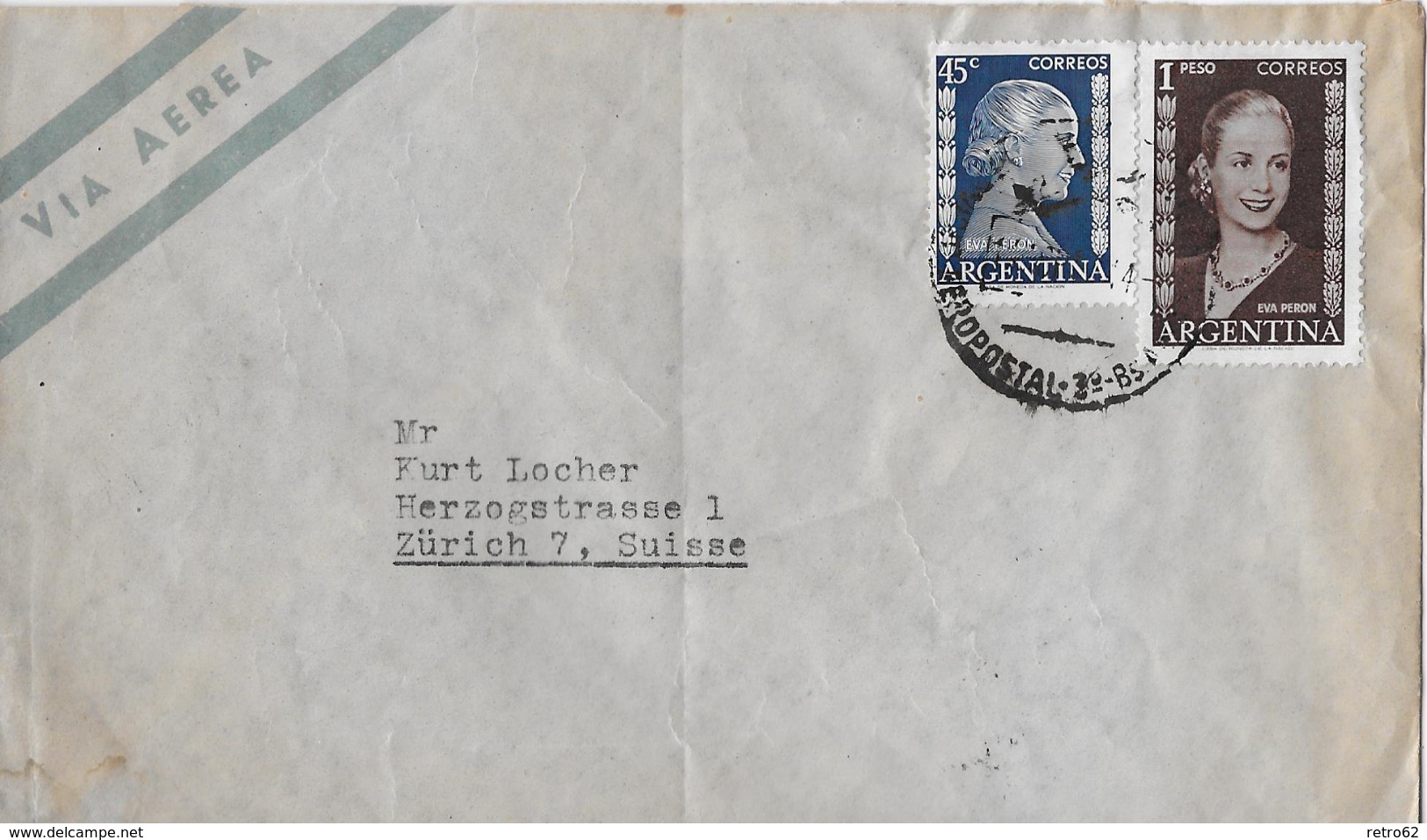 ARGENTINA &rarr; Via Aerea, Letter To Switzerland &#x25BA;Stamp Eva Peron 1953&#x25C4; - Lettres & Documents