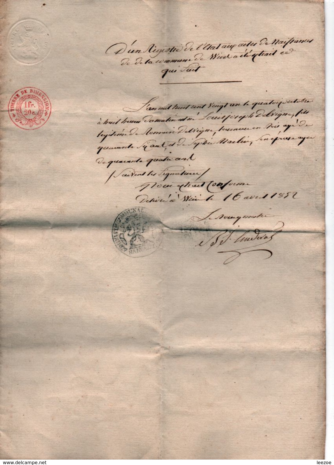 CORRESPONDANCE DE 1852 AVEC TIMBRE DE DIMENSIONS 1FR.20C ...DOC PLIE - Manoscritti