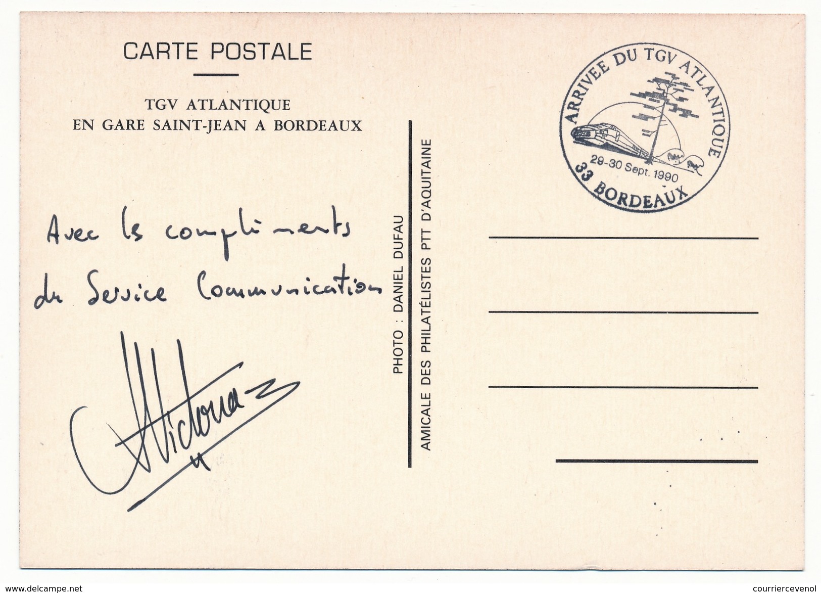 FRANCE - Carte Maximum "TGV - Arrivée Du TGV Atlantique 1990 Bordeaux" - Trains