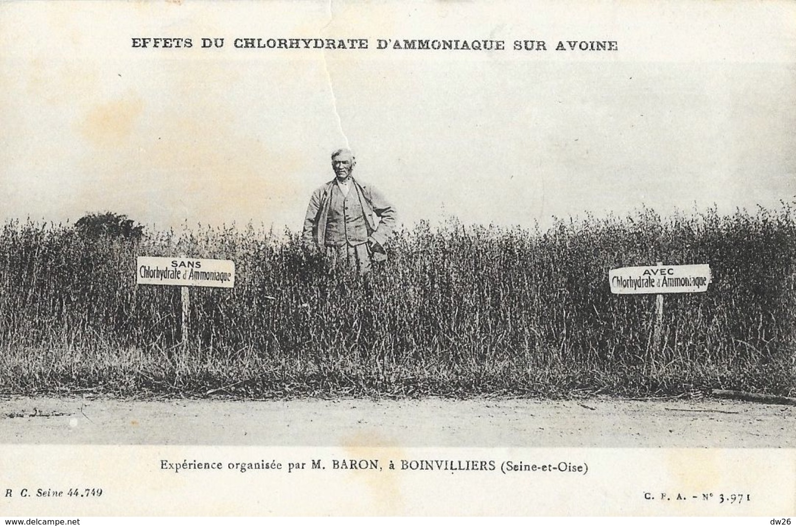 Effets Du Chlorhydrate D'Ammoniaque Sur L'Avoine, Expérience Par M. Baron à Boinvilliers - Carte Non Circulée - Cultures