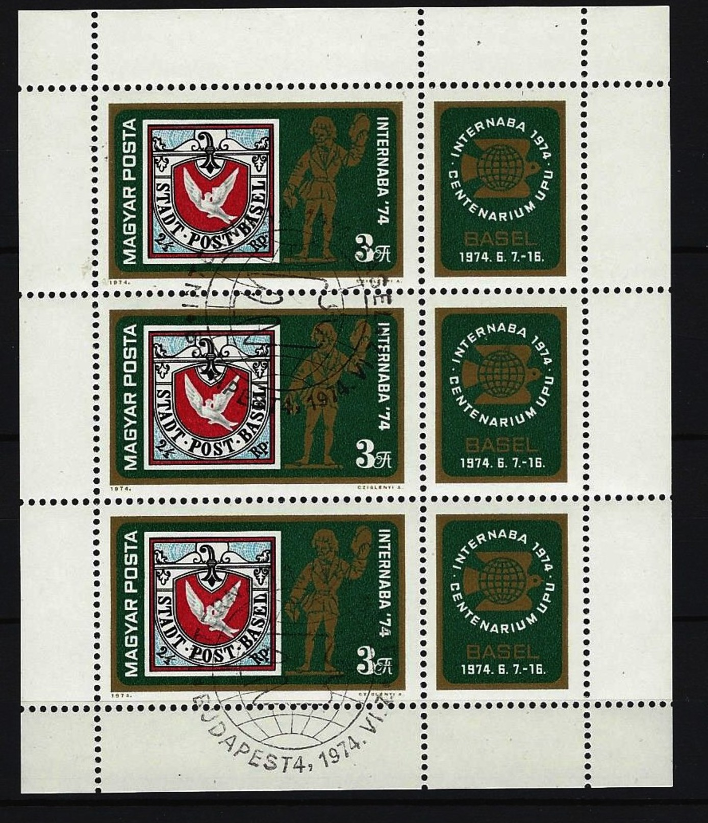 UNGARN - Kleinbogen Mi-Nr. 2956 Internationale Briefmarkenausstellung INTERNABA 1974 - Centenarium UPU, Basel Gestempelt - Blocks & Sheetlets