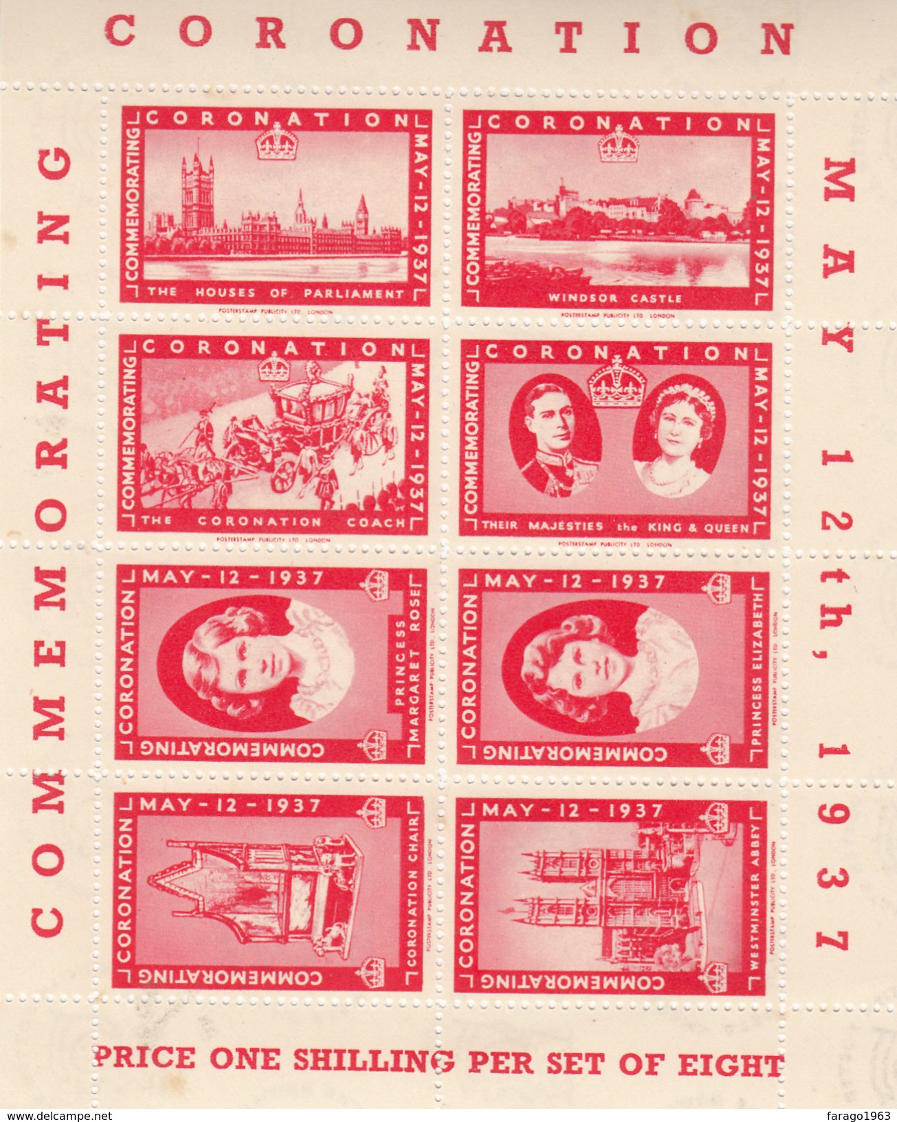 1937 KGVI Coronation Poster Cinderella Stamps Cpl Set Of 3 Sheets (all Stamps MNH)  And Original Folder - Cinderellas
