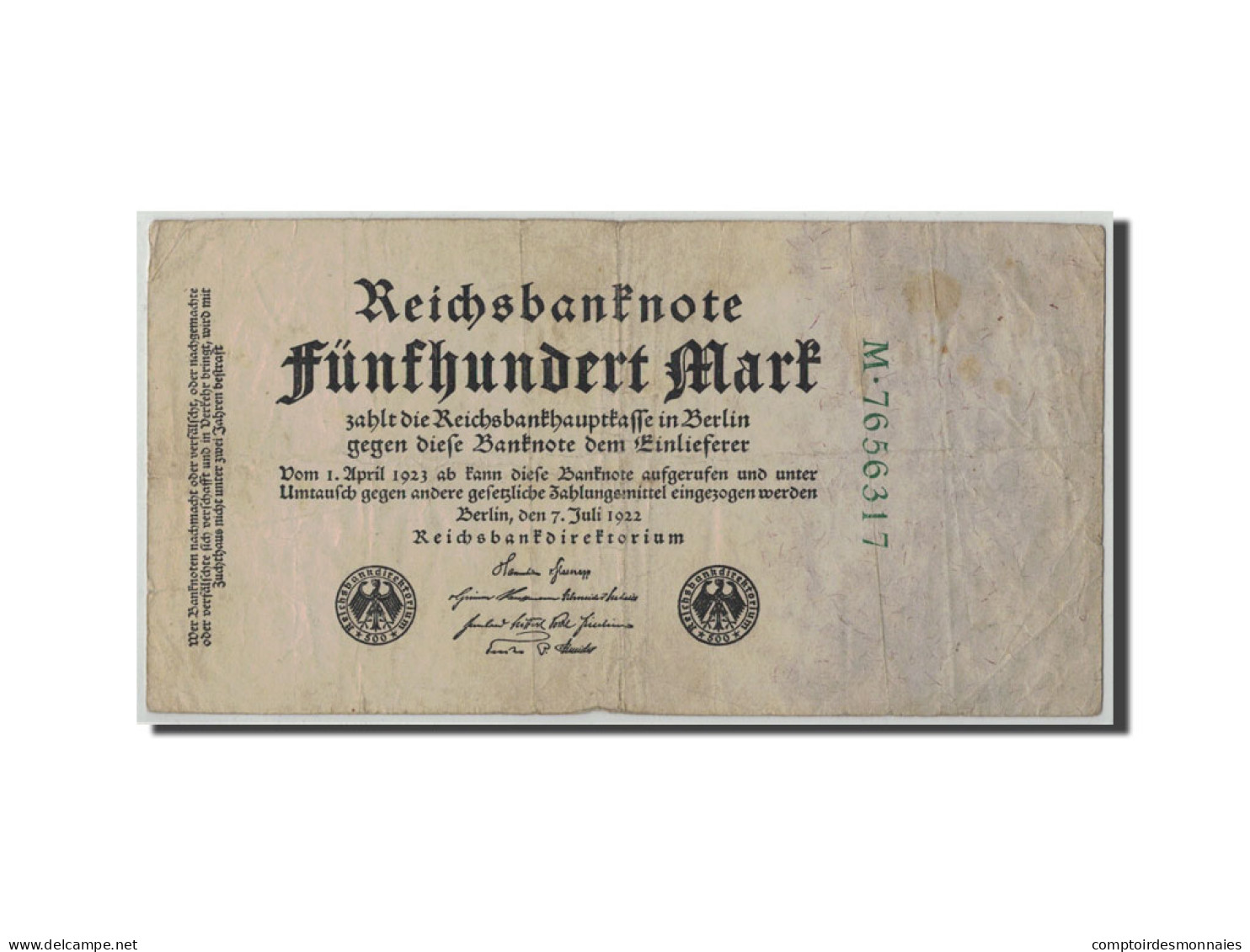 Billet, Allemagne, 500 Mark, 1922, 1922-07-07, KM:74b, B+ - 500 Mark