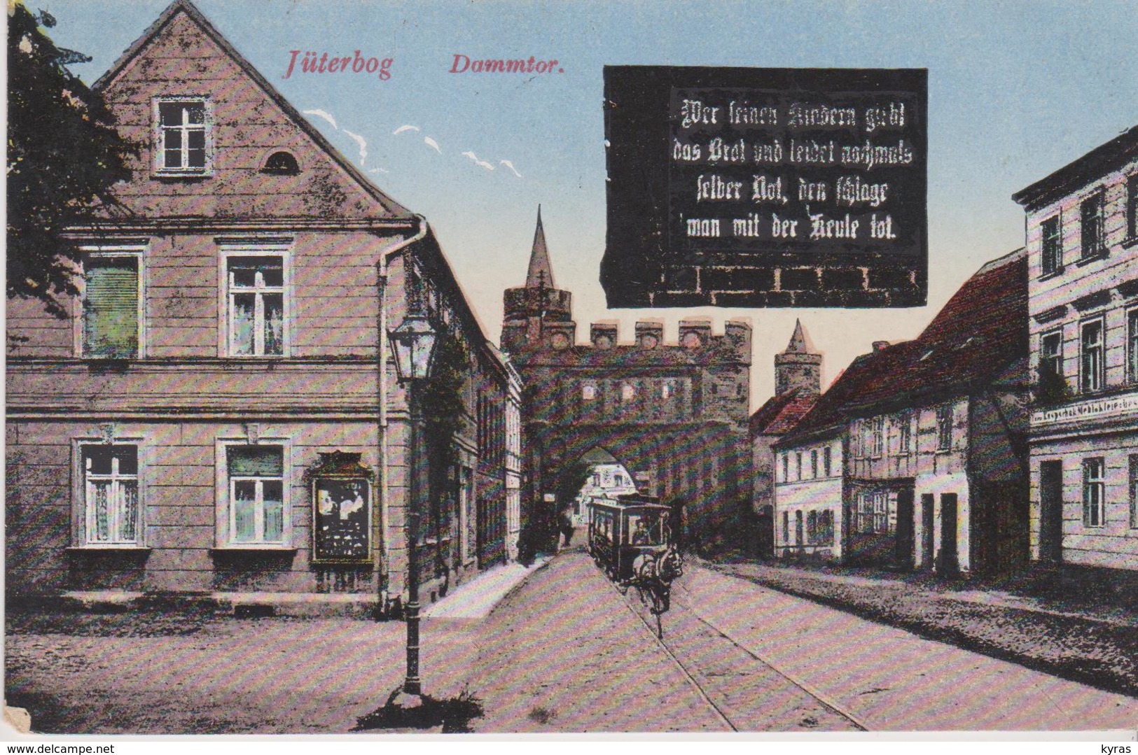 ALLEMAGNE . JÜTERBOG  Dammtor (Tramway à Cheval, Ecriteau Sur Mur Noir ) + Cachet Militaria - Jueterbog