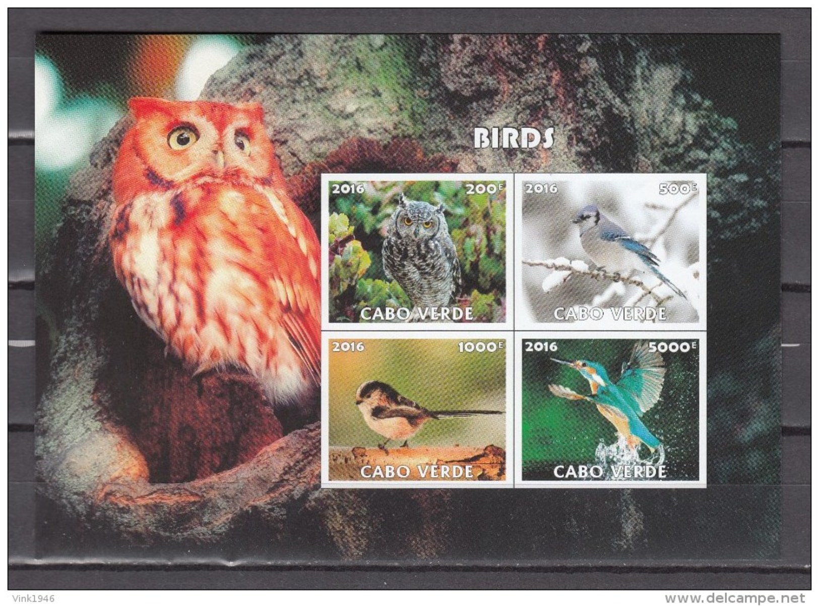 Cabo Verde 2016,4V In Block,IMP,birds,uilen,vogels,vögel,oiseaux,pajaros,uccelli,aves,MNH/Postfris(L3000) - Eulenvögel