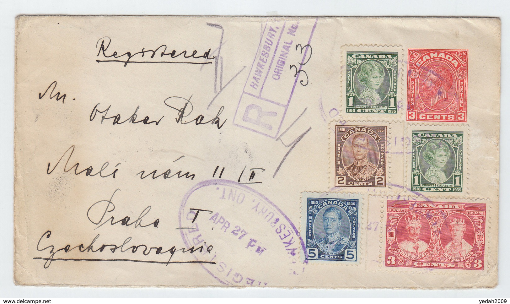 Canada/Czechoslovakia REGISTERED COVER 1936 - Postgeschiedenis