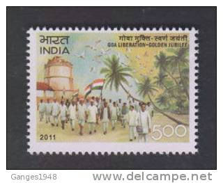 India 2011  - 5oo  Goa Liberation - Golden Jubilee  Castle Flag Demonstrators   # 32128 S Inde Indien - Unused Stamps