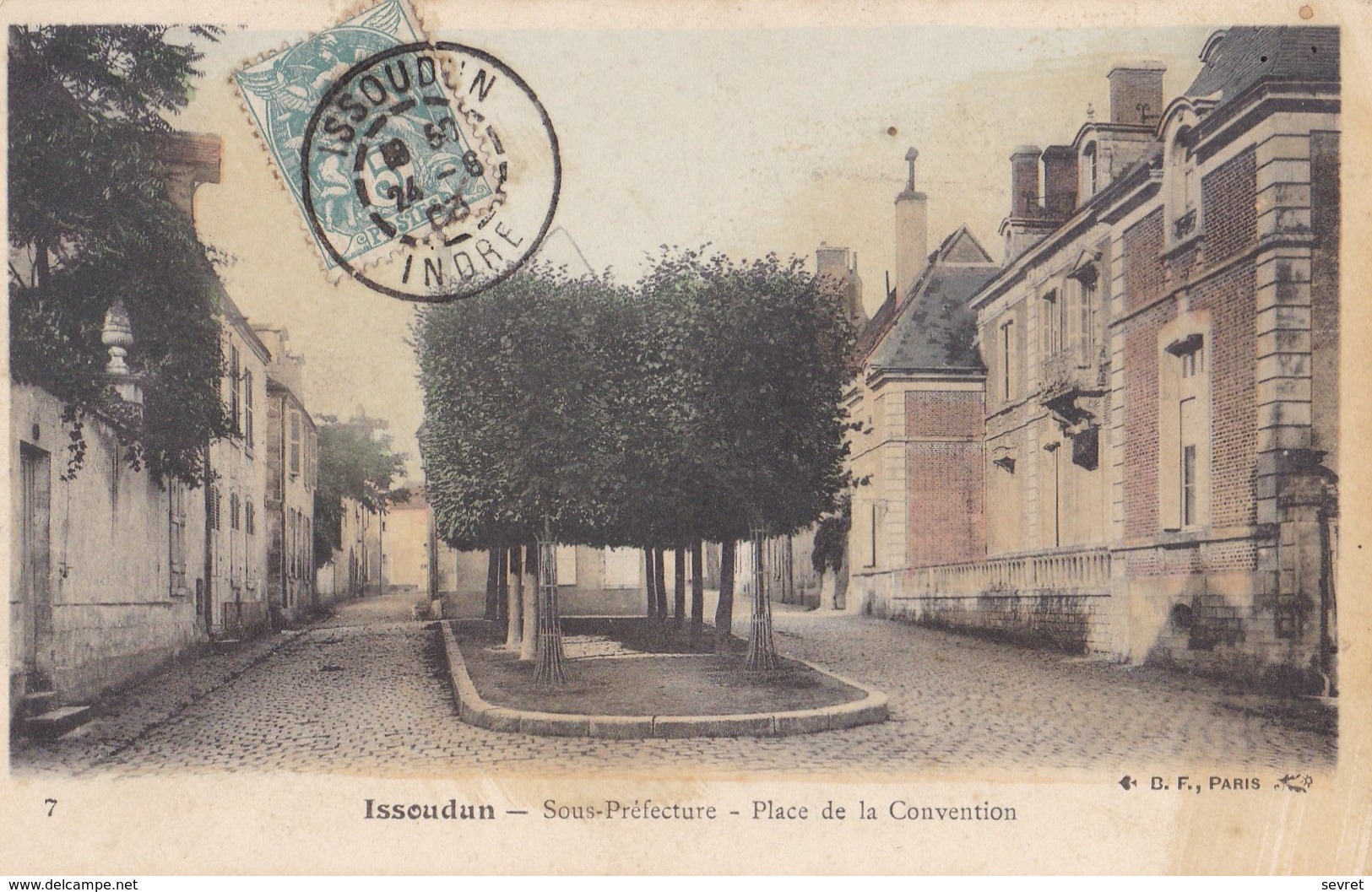 ISSOUDUN. - Sous-Préfecture - Place De La Convention. Belle Carte Aquarellée - Issoudun