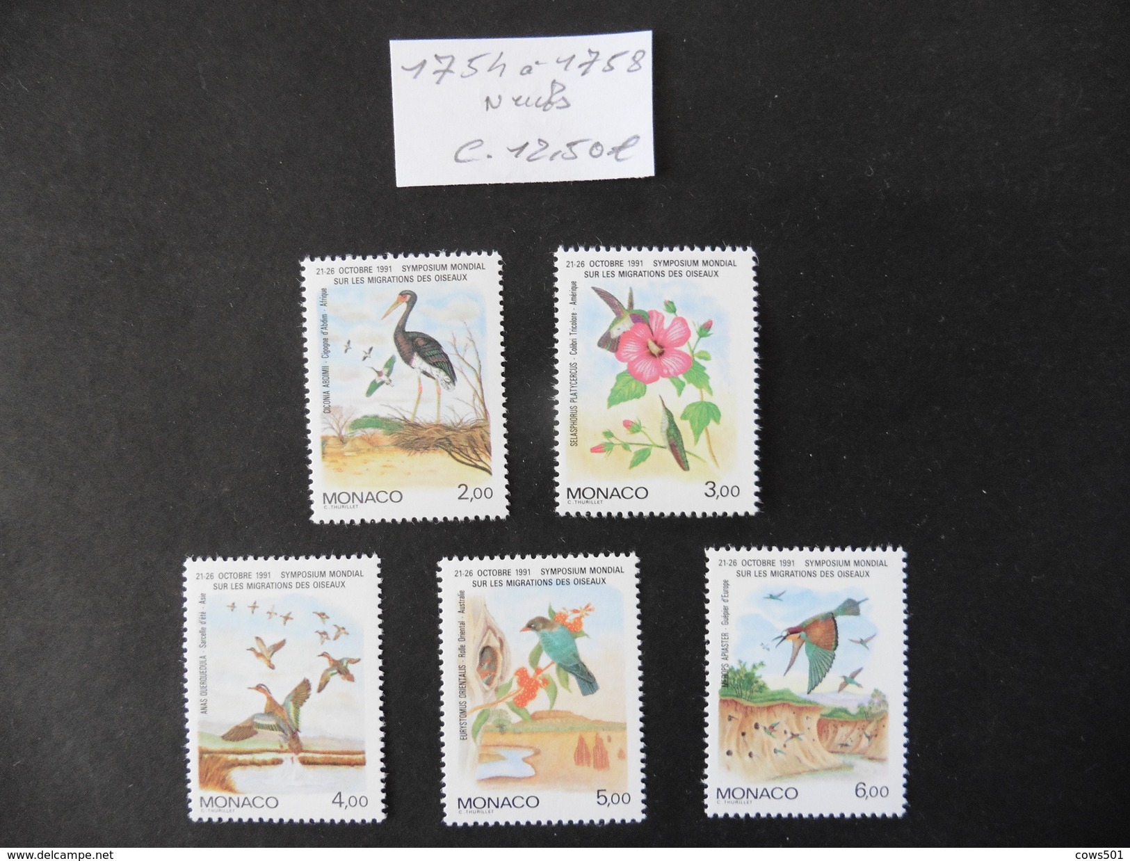 Monaco : 5 Timbres Neufs  Micration Des Oiseaux - Collections, Lots & Séries