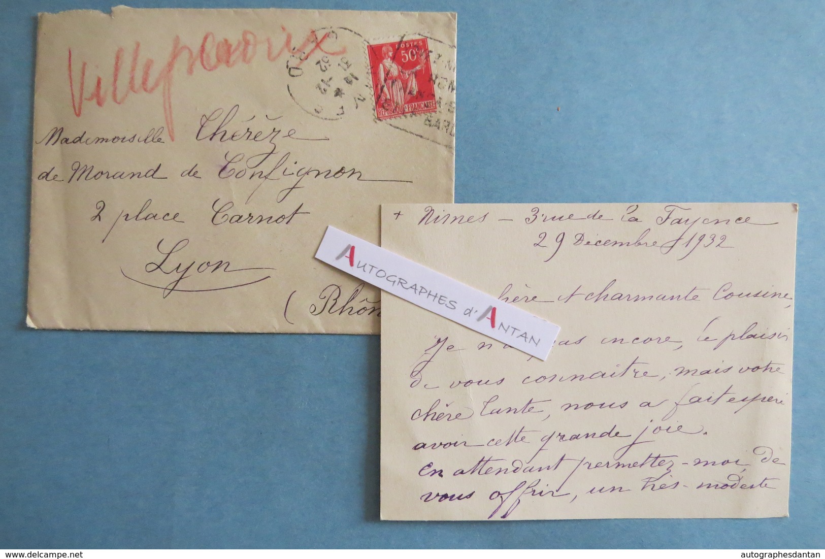 CVAS 1932 P. Lenoir De VILLEPERDRIX > Famille De MORAND à Lyon - NIMES - Carte Lettre Autographe Noblesse Aristocratie - Autres & Non Classés