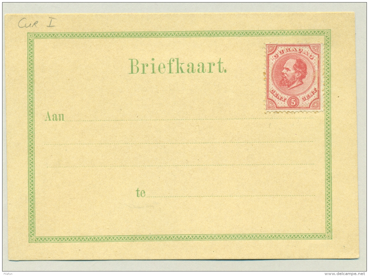 Curacao - 1877 -Briefkaart G-I Met Frankering 5 Cent Willem III - Ongebruikt - Curaçao, Nederlandse Antillen, Aruba