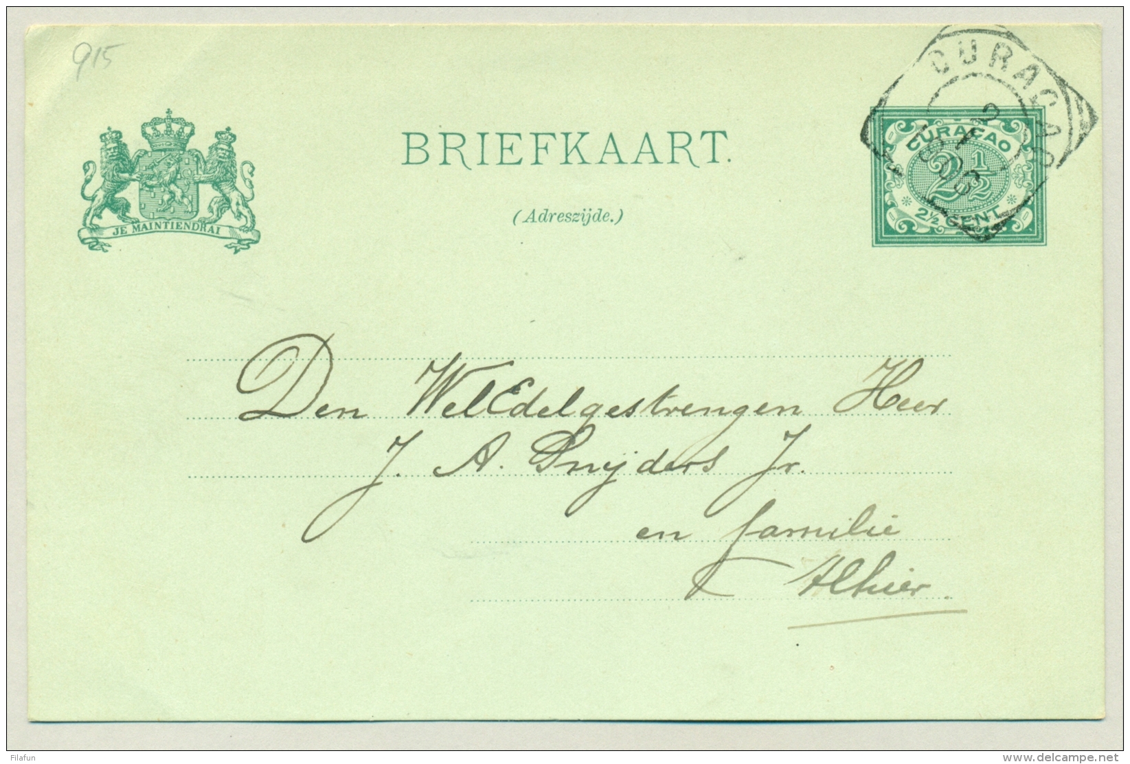 Curacao - 1906 - Briefkaart 2,5 Cent Vürtheim - Lokaal Gebruikt Curacao - Curazao, Antillas Holandesas, Aruba