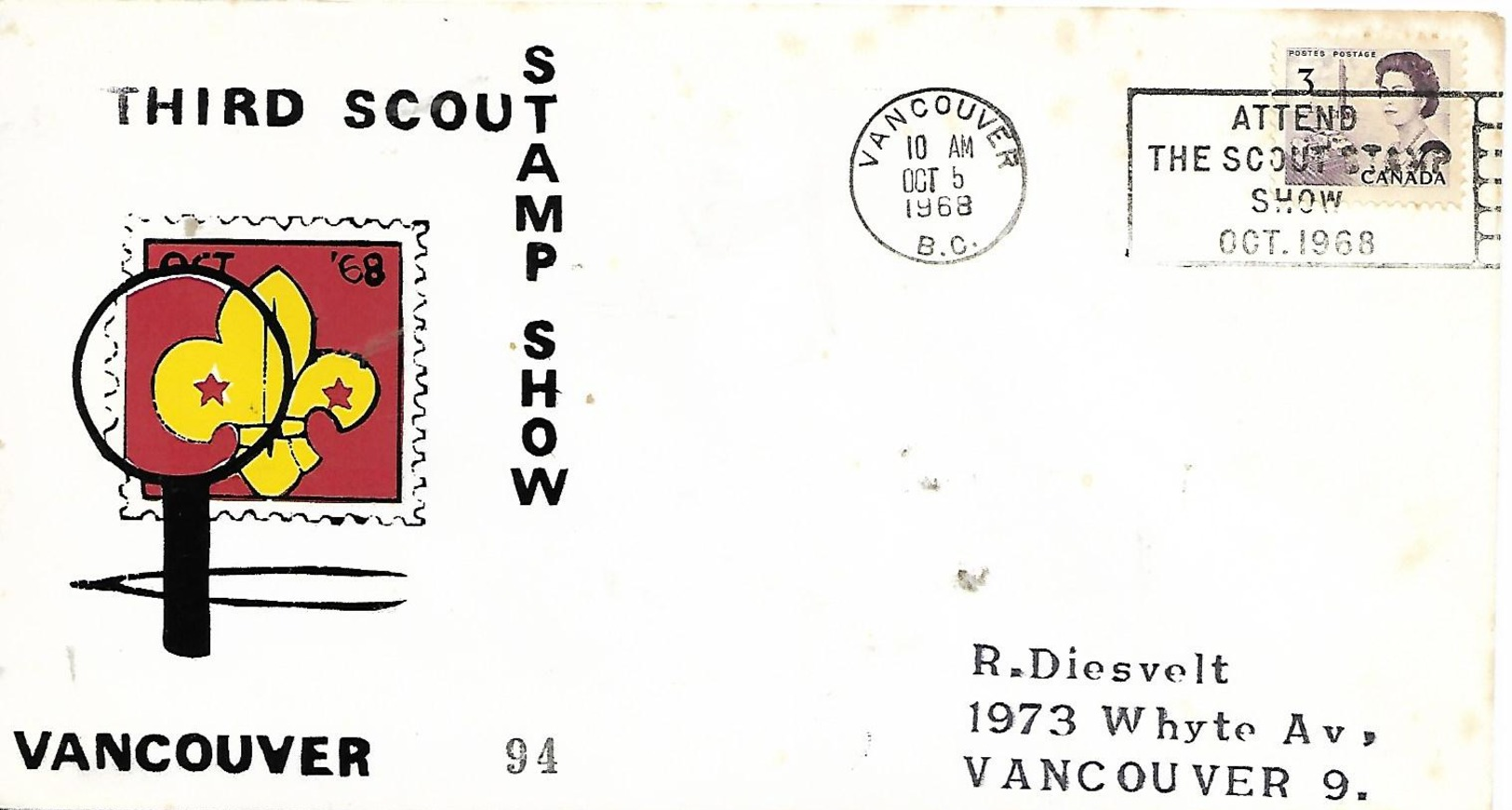 CANADA  VANCOUVER  Third Stamp Scout Show  5/10/68 - Lettres & Documents