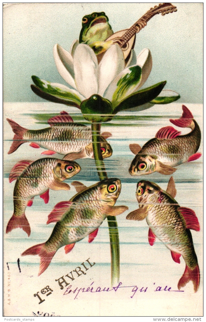 1. April, Fische, Frosch Mit Mandoline, 1907 - Erster April