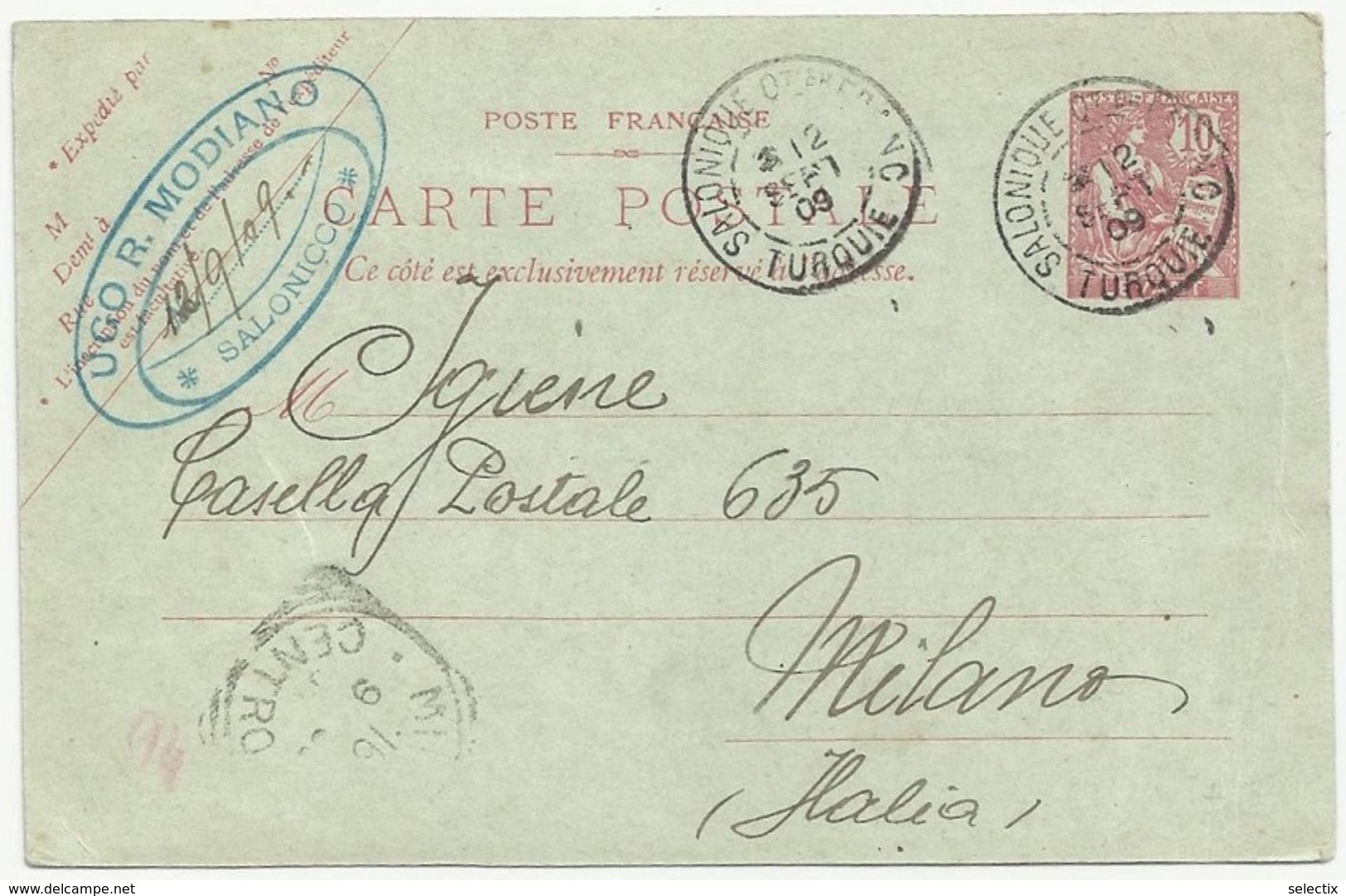 Greece 1909 Thessaloniki - French Post In Salonique During Ottoman Occupation - Modiano Company Stamp - Thessaloniki