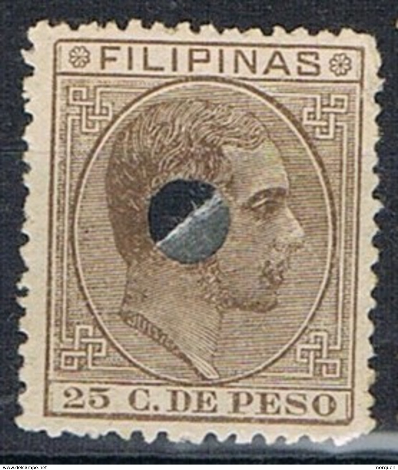 Sello 25 Cts FILIPINAS Colonia Española, Perforado Telegrafico,  Edifil Num 66T º - Filippijnen