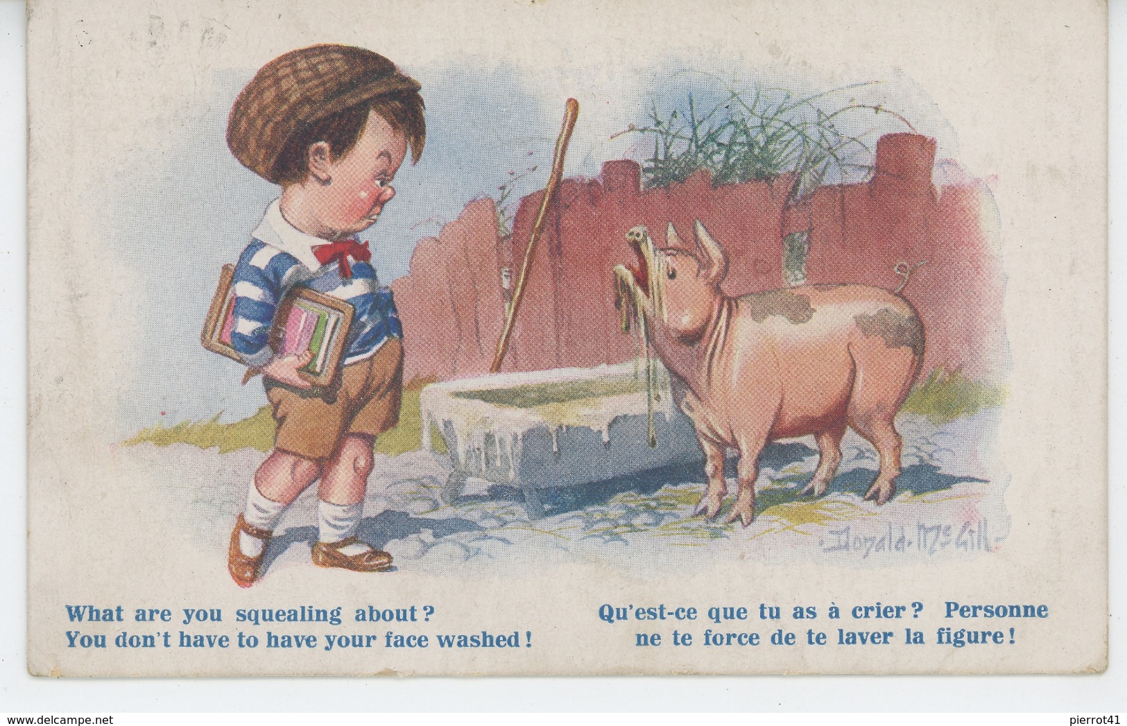 ENFANTS - PIG - Jolie Carte Fantaisie Petit Garçon Et Cochon Signée DONALD MC GILL - Mc Gill, Donald