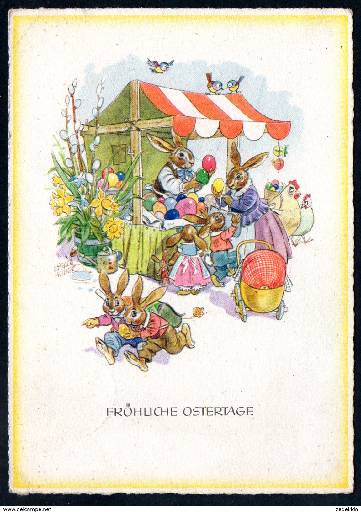 A0872 - Alte Glückwunschkarte - Ostern - Osterhase - Emerich Huber - Easter