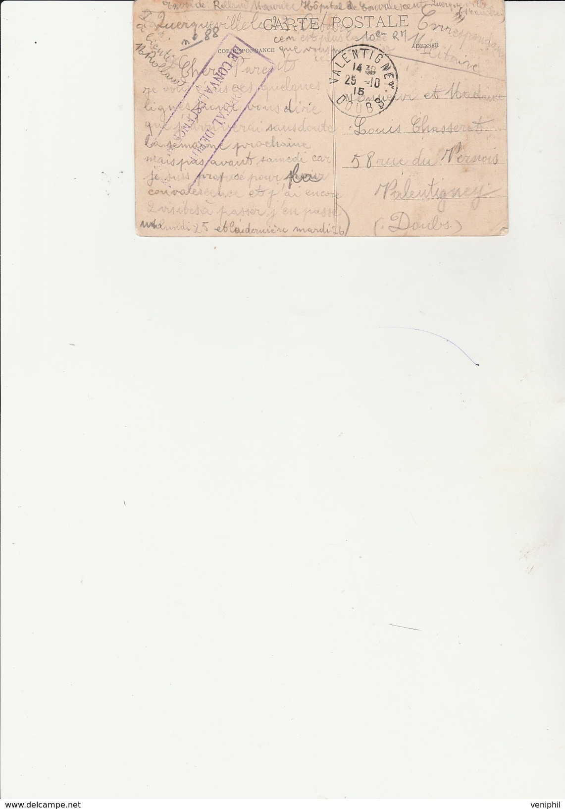 CARTE POSTALE - QUERQUEVILLE - HOPITAL DEPOT DE CONVALESCENCE ANNEE DE 1915 - 10 EME RM - WW I