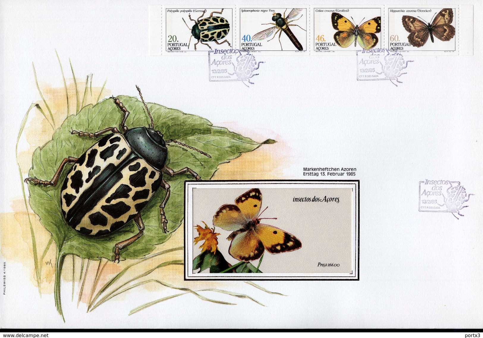 Azoren FDC Heftchenblatt 5 369 - 372 C Insekten Used Gestempelt (groß) - Azores