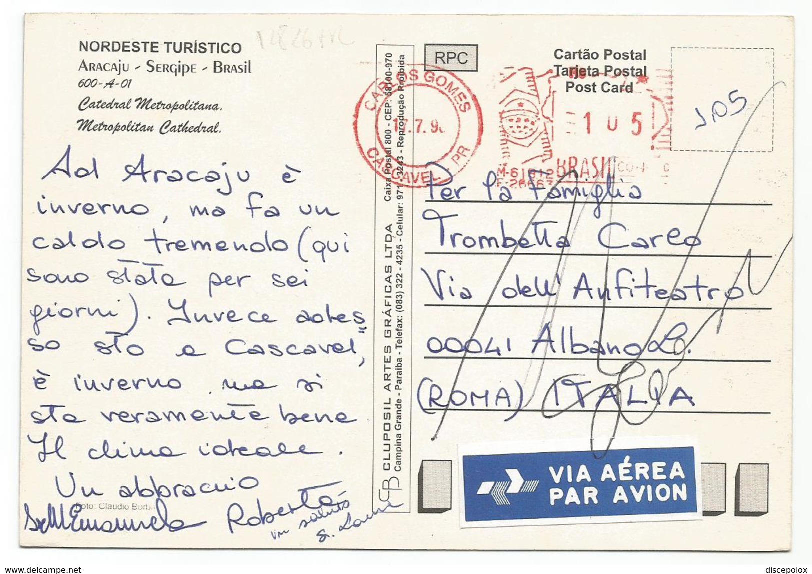 T2826 Aracaju - Catedral Metropolitana - Red Machine Stamp Affrancatura Meccanica Rossa / Viaggiata - Aracaju