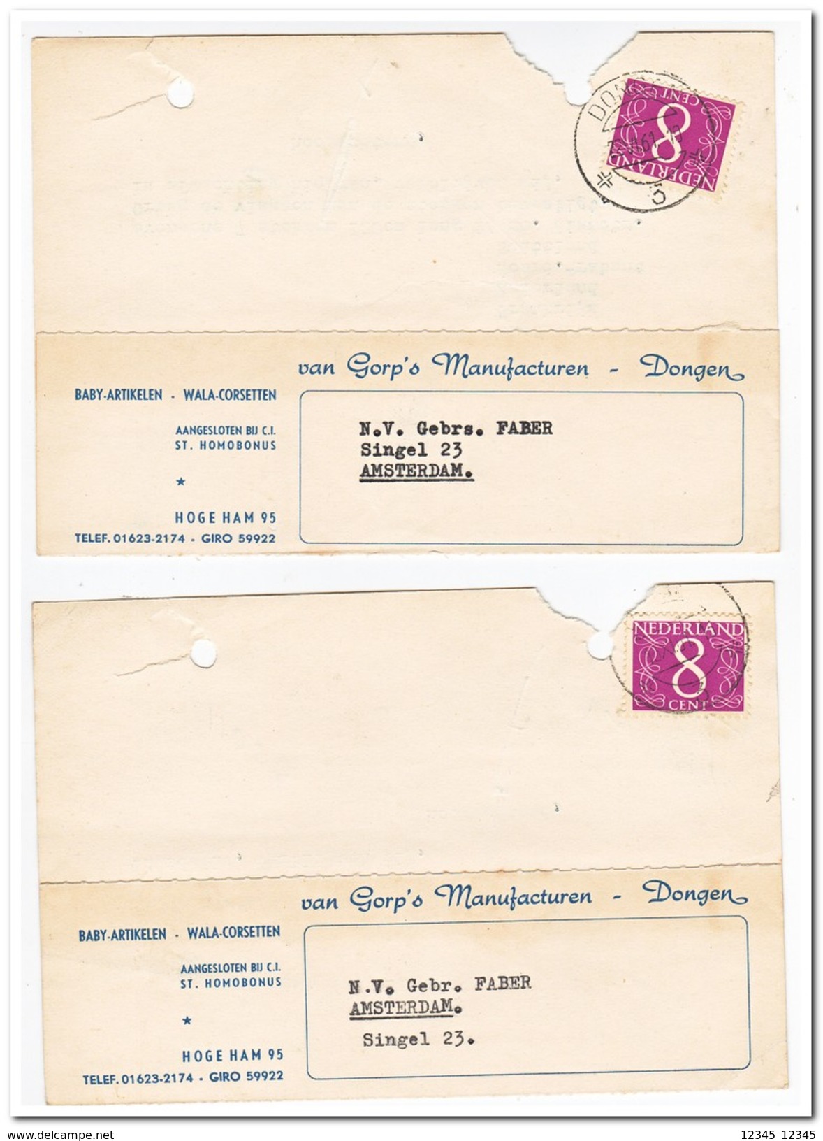 2 Briefkaarten 1961 Van Dongen Naar Amsterdam ( Van Gorp's Manufacturen, Dongen, Baby-artikelen, Wala-corsetten ) - Briefe U. Dokumente