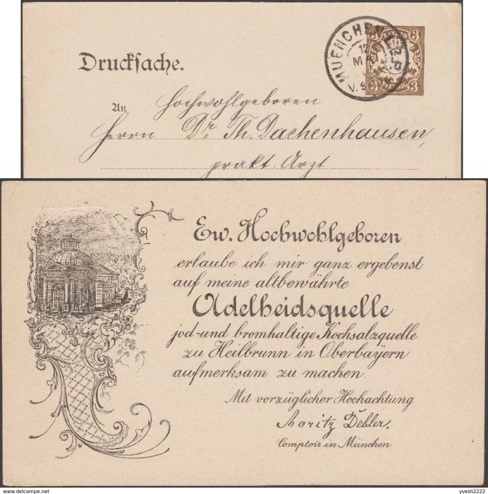 Bavière 1906. Carte Postale, Entier TSC. Adelheidsquelle, Sources D'Adélaïde à Bad-Heilbrunn, Iode, Brome, Sel - Termalismo