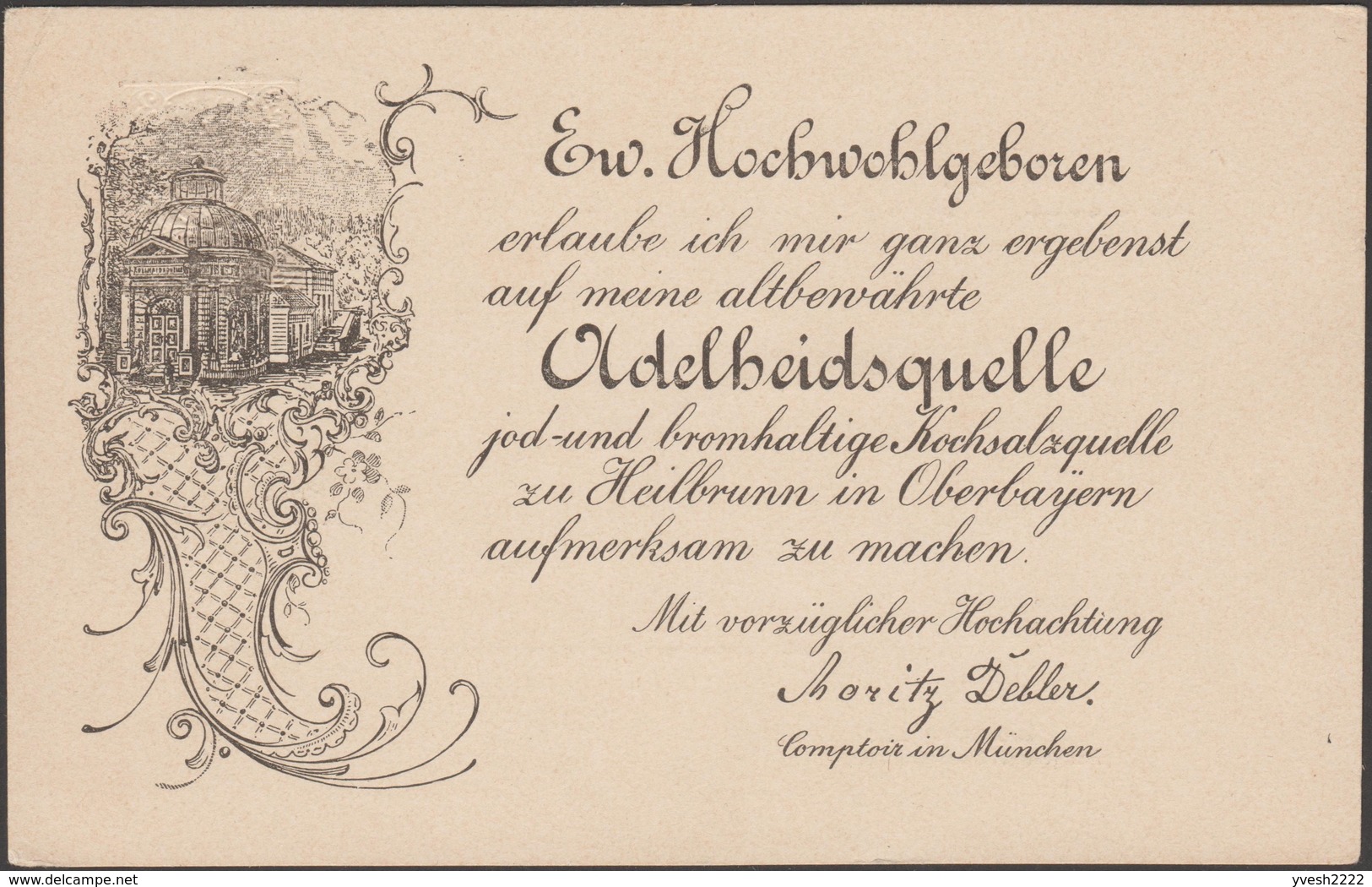 Bavière 1906. Carte Postale, Entier TSC. Adelheidsquelle, Sources D'Adélaïde à Bad-Heilbrunn, Iode, Brome, Sel - Thermalisme