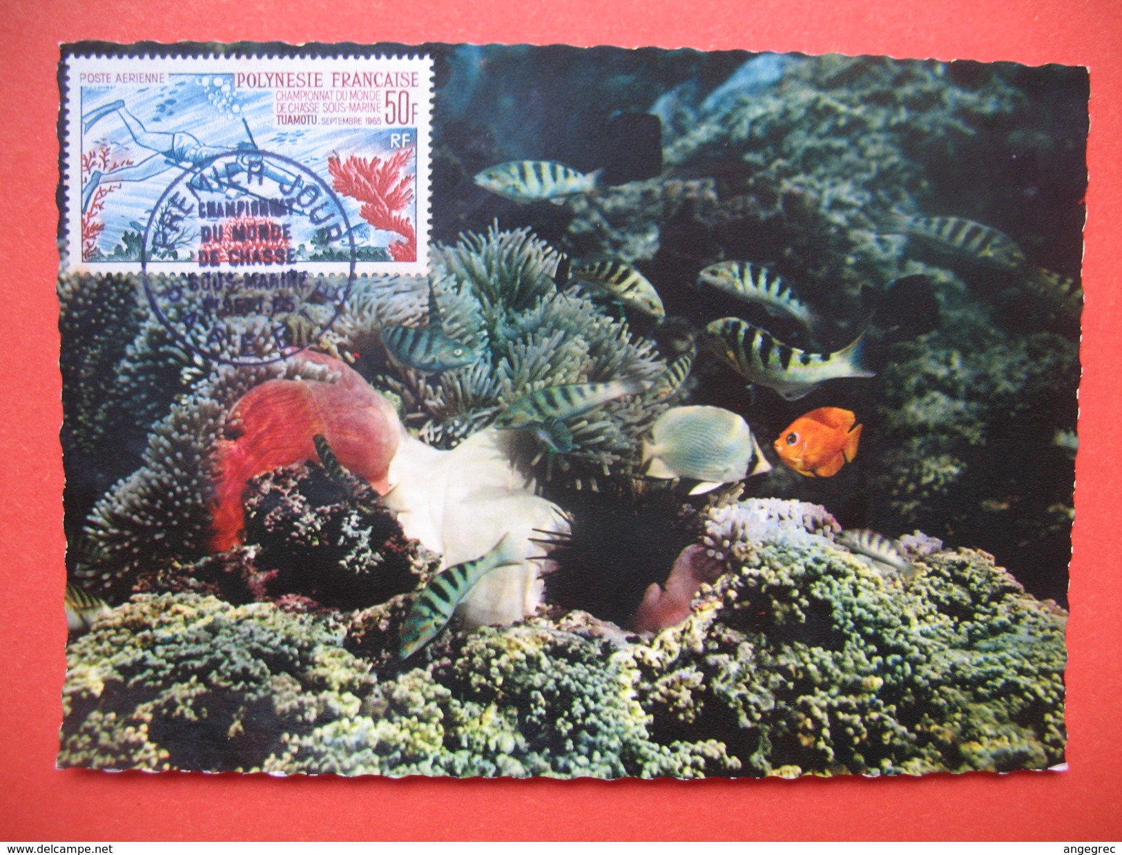 Papeete PA  YT N°14 CARTE MAXIMUM 50f. CARD PREMIER JOUR PAPEETE 1 /9/1965 Championnat Du Monde De Chasse Sous Marine - Maximum Cards