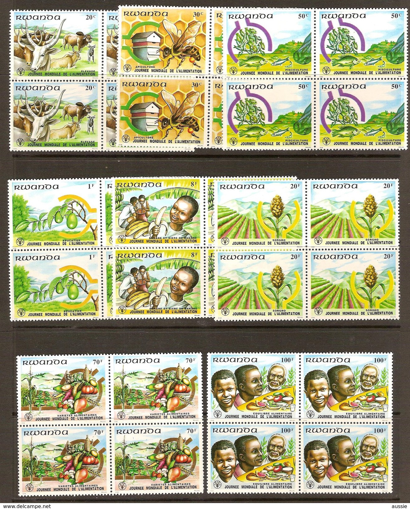 Rwanda Ruanda 1982 OCBn° 1094-1101 *** MNH 4 Séries Cote 28,00 Euro Faune - Ungebraucht