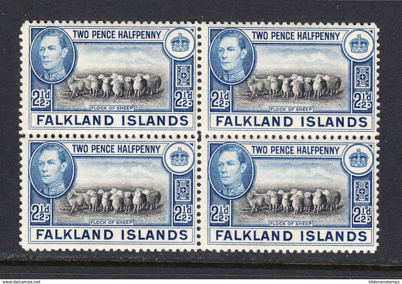 Falkland Islands 1938-50 Mint No Hinge, Black & Bright Blue, Block, Sc# SG 151 - Falkland Islands