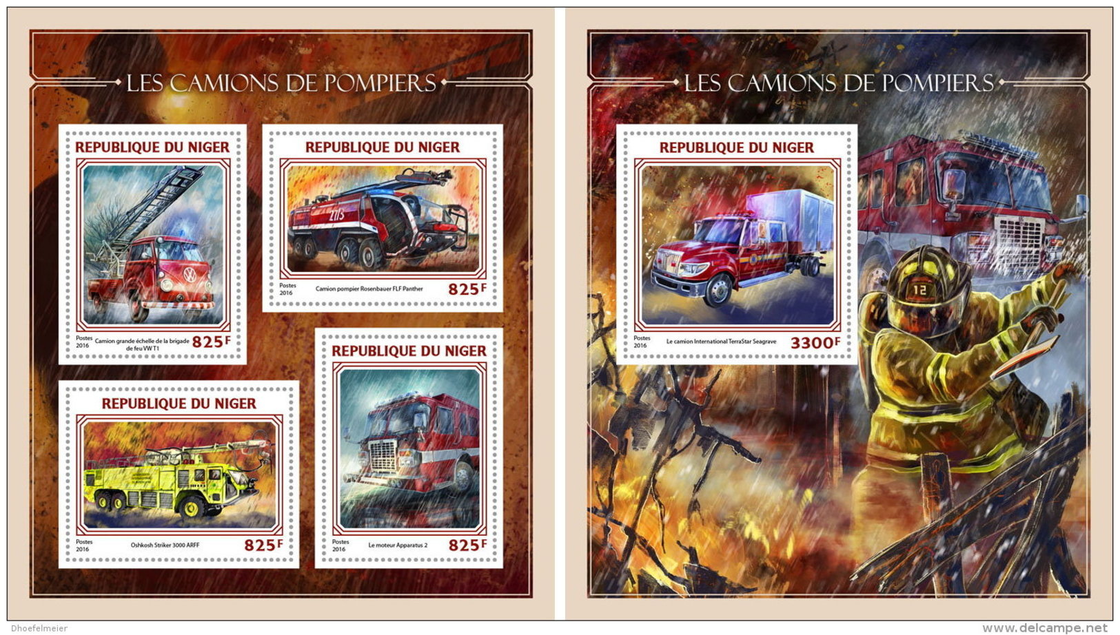 NIGER 2016 ** Fire Trucks Feuerwehr Fahrzeuge Camions De Pompiers M/S+S/S - OFFICIAL ISSUE - A1644 - Firemen