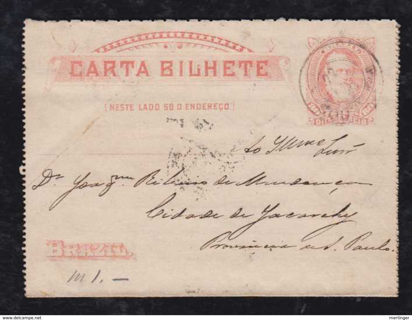 Brazil Brasil 1889 CB 18 80R Stationery Letter Card To JACAREHY Used 23.02.89 - Postal Stationery