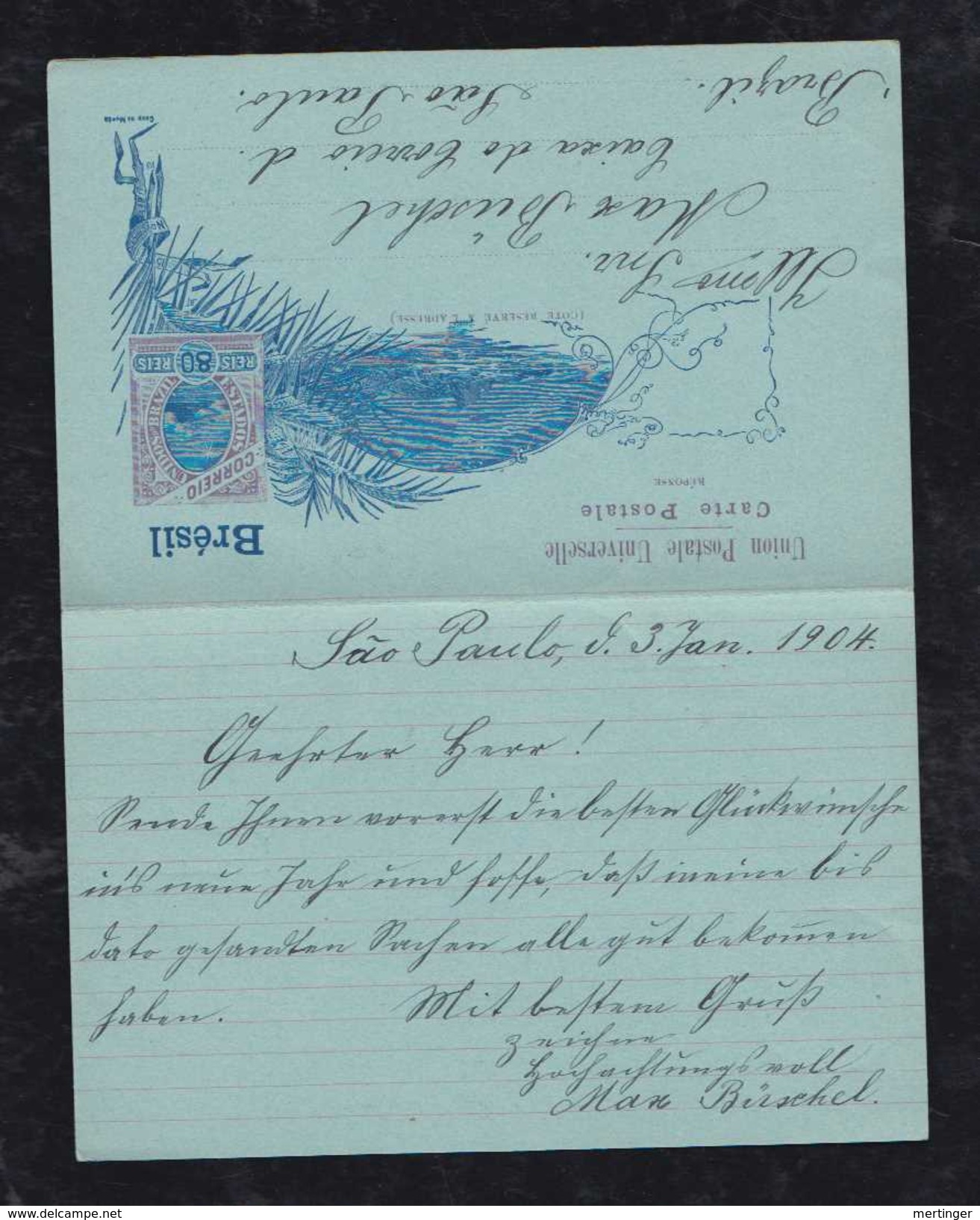 Brazil Brasil 1904 BP 52 80R Stationery Answer/reply Card To PANGANI German East Africa - Ganzsachen