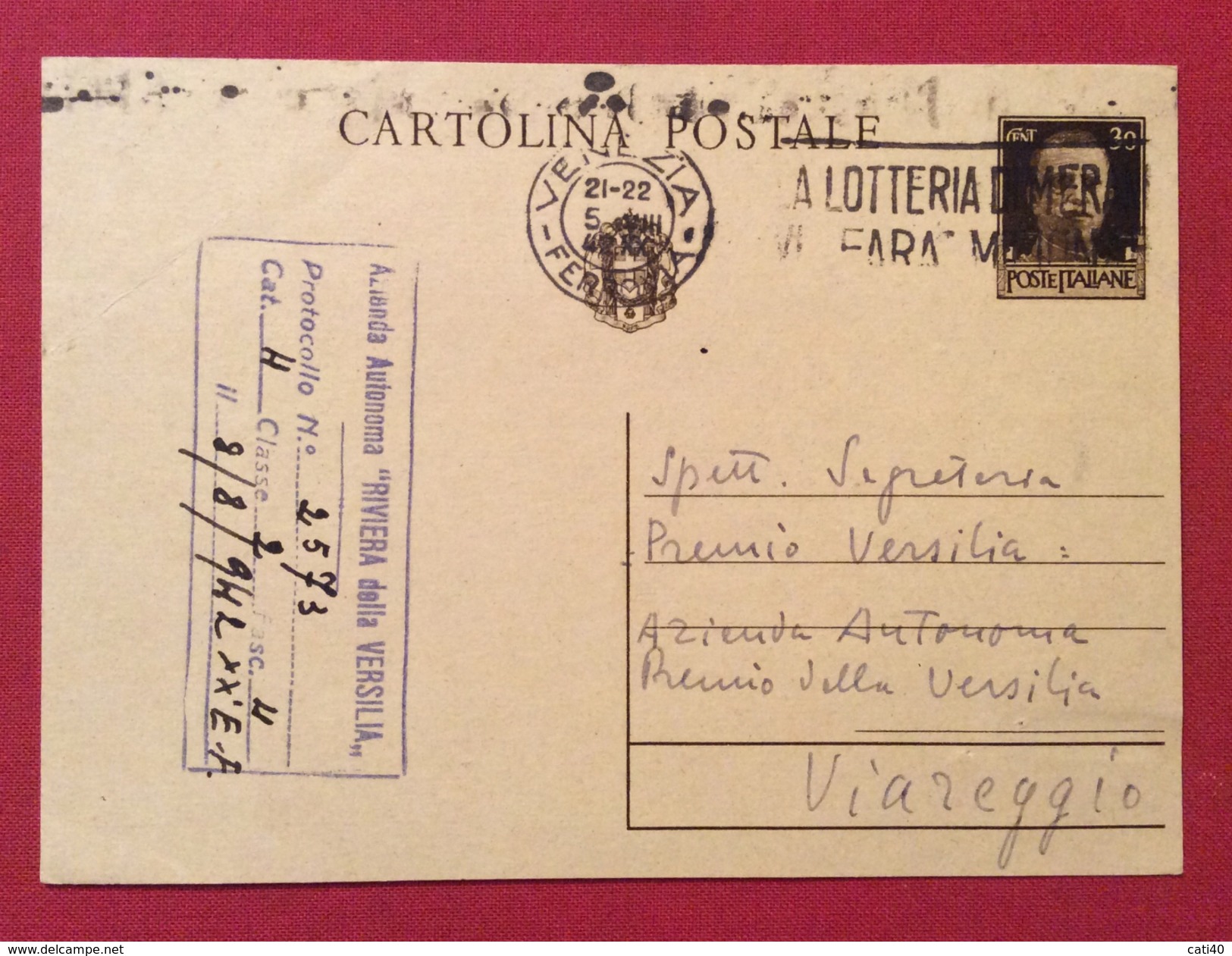 PITTORE  VARAGNOLO MARIO  CARTOLINA POSTALE AUTOGRAFA AL PREMIO DI PITTURA VERSILIA  DEL 1942 - Autres & Non Classés