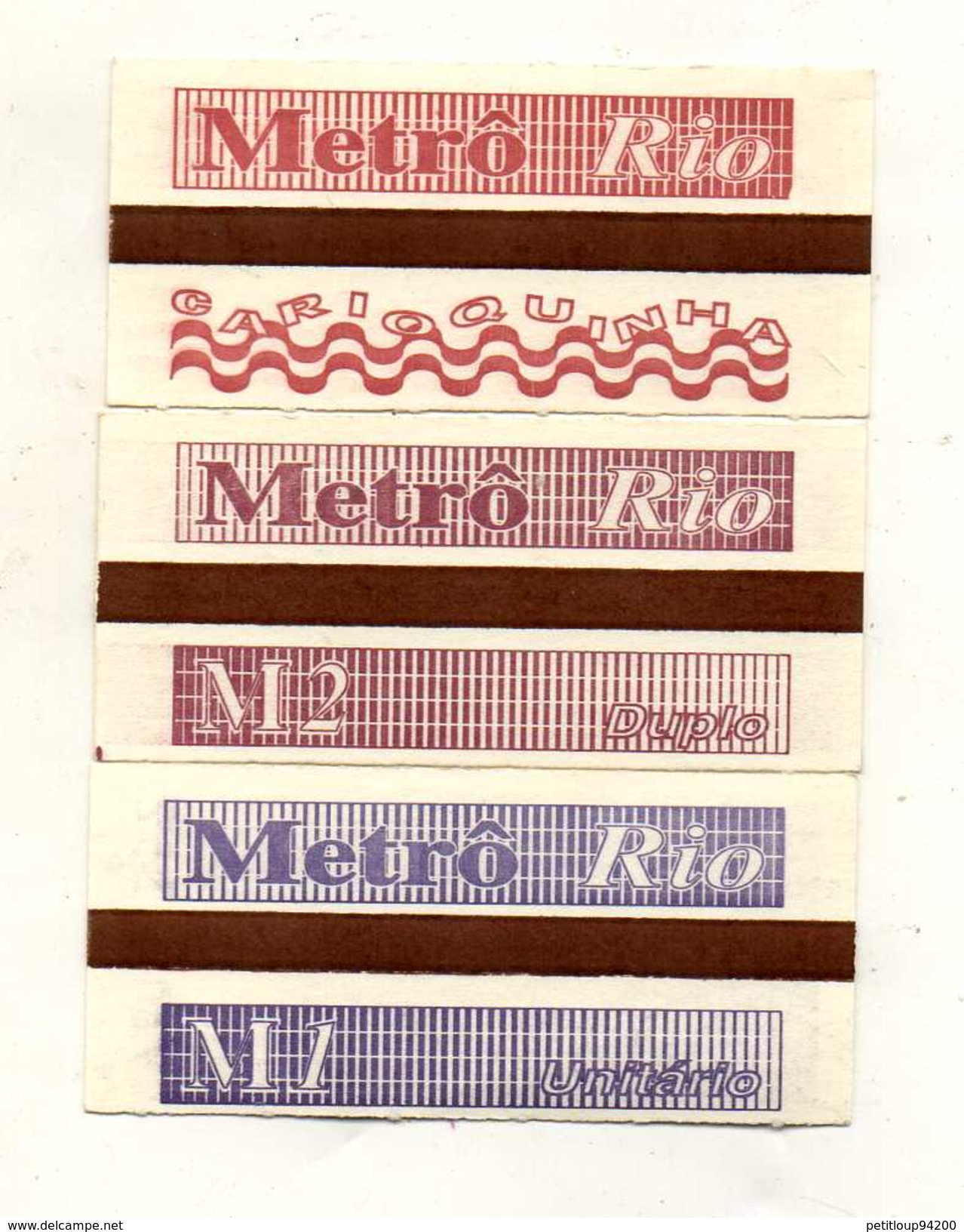 3 TICKETS TRANSPORT METRO   BRESIL  Rio - Mondo