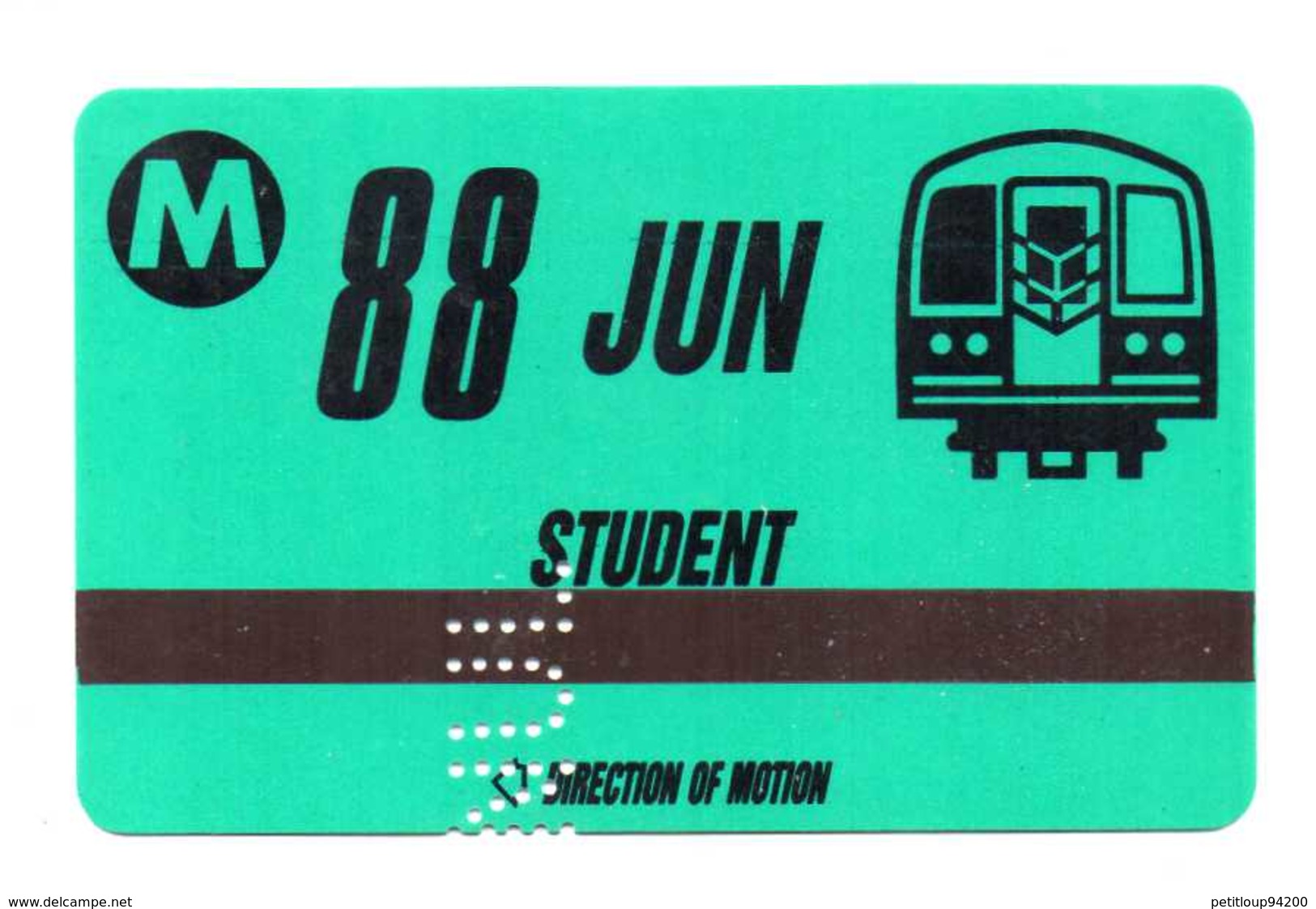 CARTE TRANSPORT METRO  Etudiant Student   JUIN 1988  (Non Identifiée) - Europa