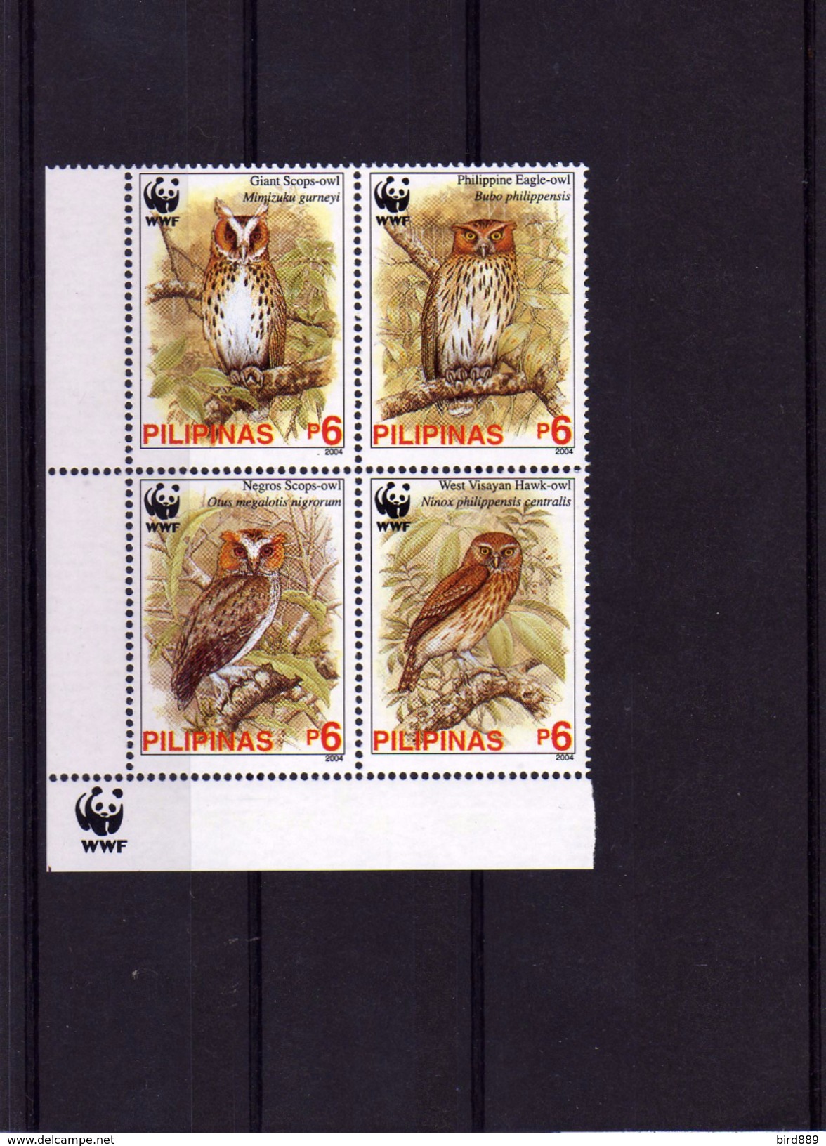 2004 Philippines Bird Owl WWF Fauna Corner Block Of 4 Stamps MNH - Unused Stamps