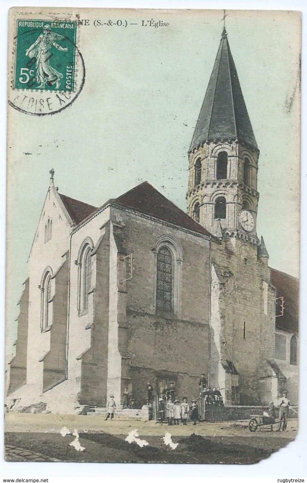 2588 - Epone L'Eglise Colorisée Cachet 1910 Montfort L'Amaury Pour Saint Nicolas Du Port 54 Basin Chasseur à Pied - Epone