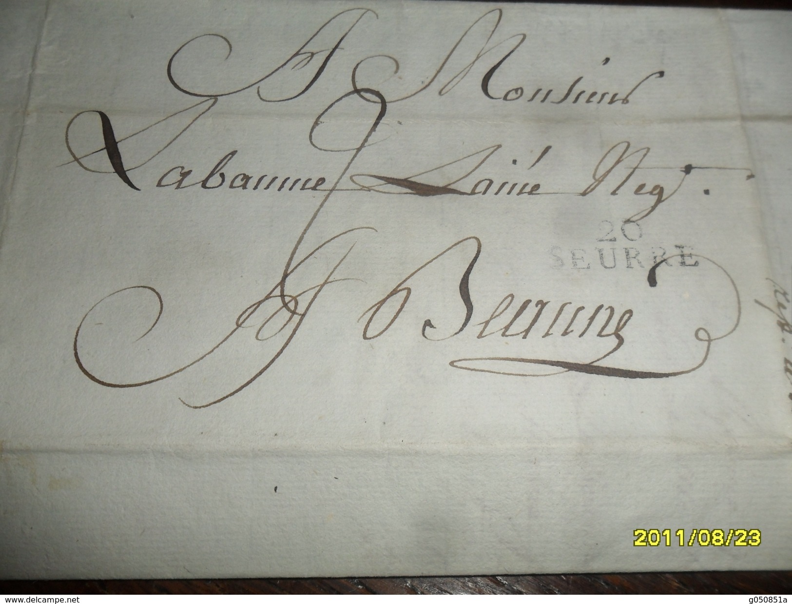 1809 - IND/6  !! - COTE D' OR  - Lettre Manuscrite TAXEE Départ 20 SEURRE Pour BEAUNE  -3 Photos - 1801-1848: Précurseurs XIX