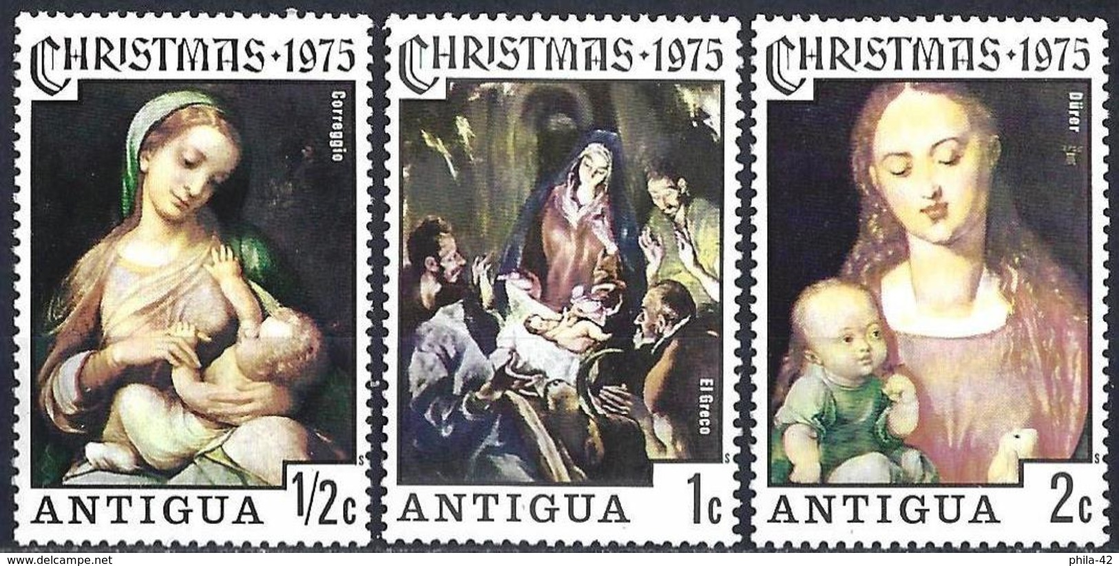 Antigua 1976 - Christmas, Madonna & Child, Paintings By Dürer, Le Greco, Le Correge  ( Mi 388/90 - YT 386/88 ) MNH** - Madonnen