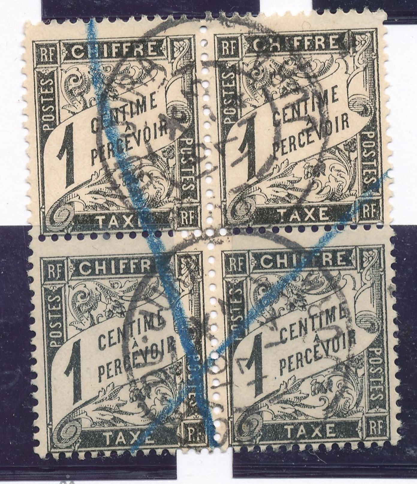 N°10 BLOC DE 4 TIMBRES C.A.D. ET OBLITÉRATION MANUSCRITE. - 1859-1959 Mint/hinged