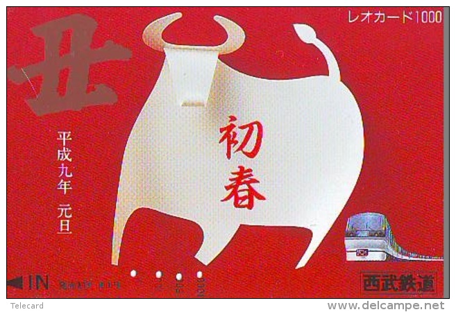 Carte Prépayée Japon * VACHE (679) COW * KOE * BULL * TAUREAU * KUH * CARD JAPAN * KARTE  VACA* TAURUS * ZODIAQUE ZODIAC - Cows